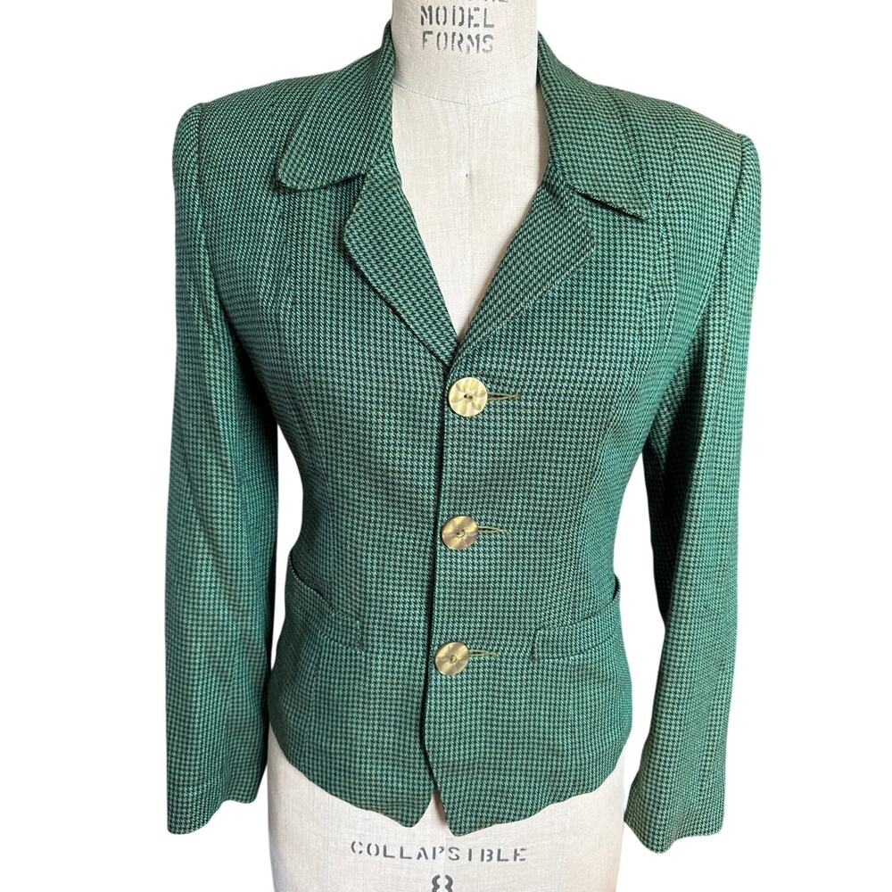 Esprit Green Houndstooth Blazer Size Small/ Medium Vintage 90s